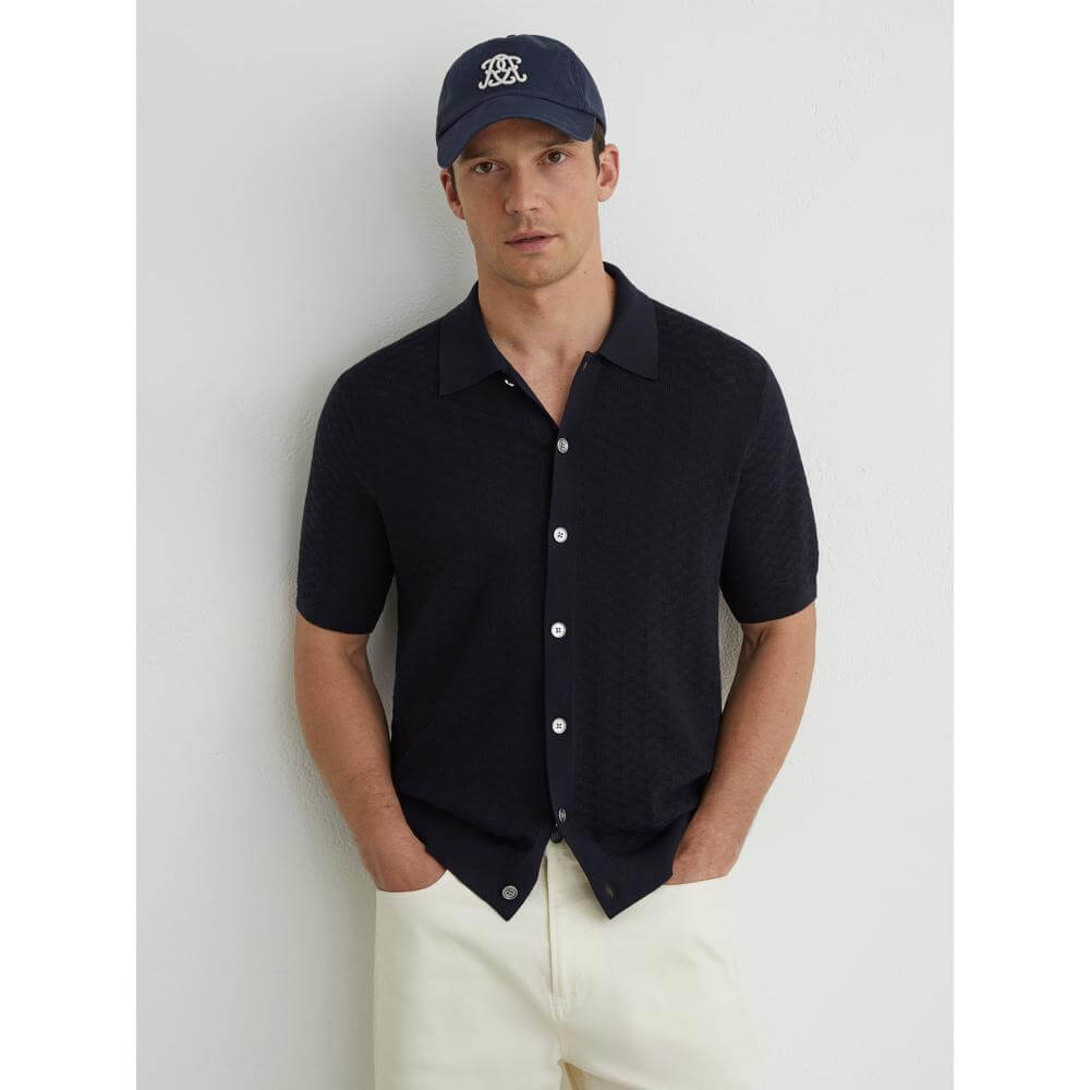 REISS Phoenix Textured-Knit Button-Through Shirt